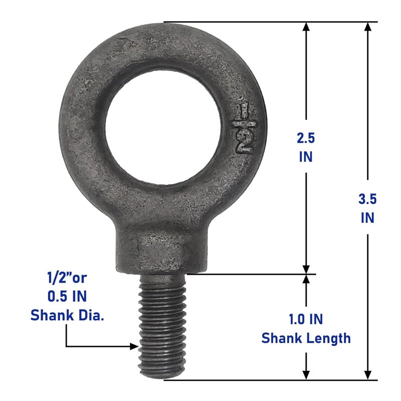 Easily Lifting Shoulder Eye Bolt 1/2"-13 X 1 2 Pcs, Industrial Grade Heavy Duty Forged Steel for Truck Tractor Bucket Use As Towing&Pulling Point - Image 2